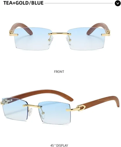 Vista 3 de Heptagram - Lentes de sol rectangulares sin montura para mujeres y hombres, gángster de los años 90, sin marco, retro, vintage, de moda