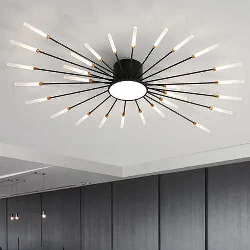 Vista 25 de Lámpara de techo LED regulable de 32 pulgadas, 12 luces de techo, lámpara de techo empotrada, iluminación de interior dorada para sala de estar, 12