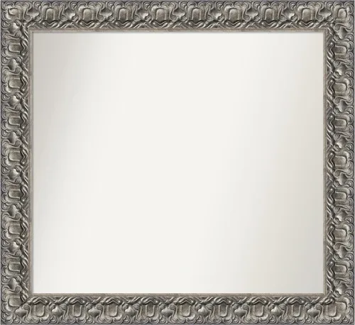Vista 420 de Amanti Art Espejo de baño plateado para sobre fregadero, 26 x 26 pulgadas, espejo cuadrado de níquel pulido, marco de madera tradicional mediano, se