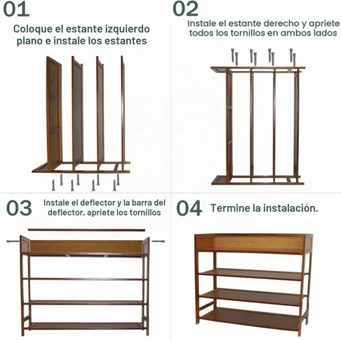 Vista 7 de latifolia Zapatero de bambú, organizador de 4 niveles para entrada, sala de estar (marrón, 31.40 pulgadas de largo)