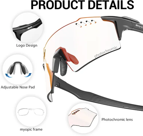 Vista 6 de SCVCN Photochromic Cycling Glasses UV400 Protection for Women Men Cycling Glasses TR90 Frame MTB Running Mountain Bike
