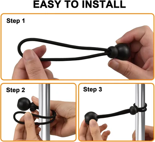 Vista 6 de Correas elásticas universales MARRTEUM Ball, cuerdas elásticas multiusos para tiendas de campaña, toldos, lona (12 piezas, negro) Multipurpose