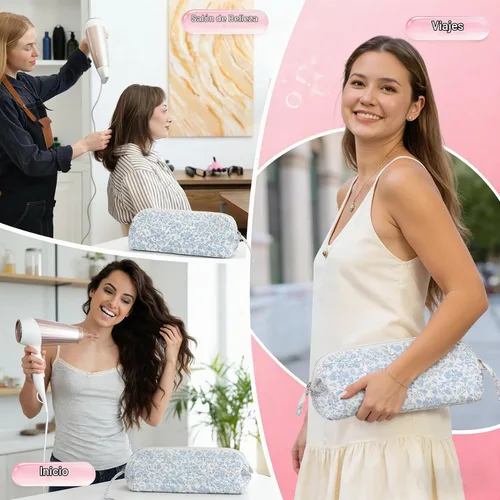 Vista 6 de Bolsa de viaje acolchada para herramientas para el cabello compatible con Dyson secador de pelo, bolsa de herramientas para el cabello floral Azul