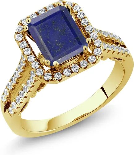 Vista 7 de Gem Stone King 18K Yellow Gold Plated Silver Emerald Cut 9X7MM Gemstone Birthstone Wedding Anniversary Promise Engagement Ring For Women Available