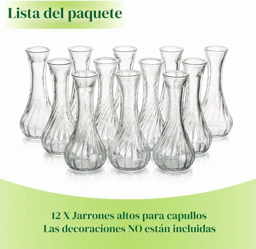 Vista 7 de Hewory Juego de 12 jarrones de cristal pequeños para flores, jarrones transparentes a granel, bonitos jarrones de vidrio para centros de mesa, mini