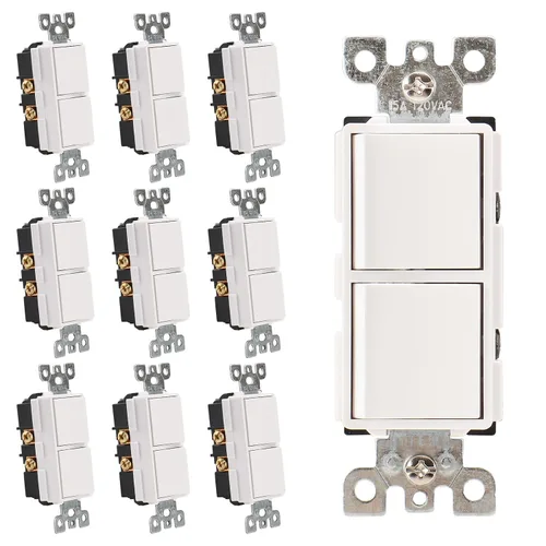 Vista 11 de Wengart Interruptor Decorativo de Combinación Basculante Dúplex, 120VCA 15Amp, Terminal de Tierra, Grado Residencial/Comercial, 2 Interruptores
