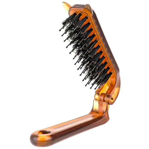 Vista 8 de Sliverdew Cepillo de pelo, mini cepillo de pelo plegable de cerdas de jabalí para mujeres y hombres, pequeño mini cepillo compacto tamaño de Ámbar