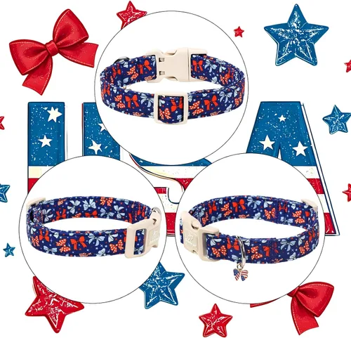 Vista 14 de Collar para perros del 4 de julio, collares patrióticos azules para cachorros y perros pequeños, ligero y ajustable 1776 collares para cachorros