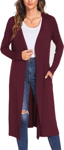 Vista 23 de Bluetime Women Open Front Maxi Cardigan Negro
