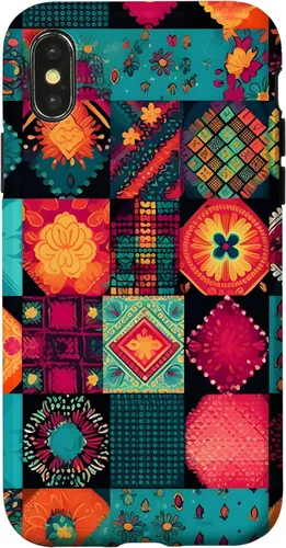 Vista 5 de Inspirado en el edredón de retazos para iPhone 16 Amante del acolchado Funda bohemia colorida