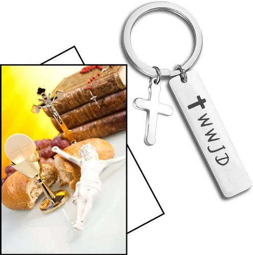Vista 6 de WUSUANED Joyería religiosa WWJD Cruz Brazalete Brazalete Brazalete Primera Comunión Regalo