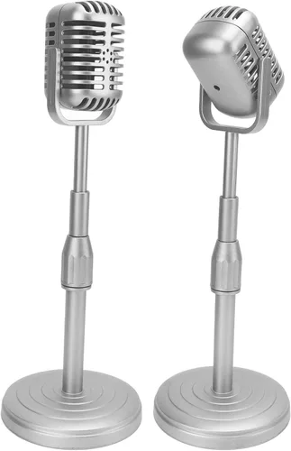 Vista 10 de Modelo de accesorios de micrófono retro, modelo de micrófono antiguo de simulación con base estable, juego de accesorios de micrófono retro