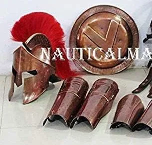 Vista 3 de NauticalMart Medieval King Spartan Cobre 300 Casco WRed Plume Muscle Jacket Leg Brazo Protectores