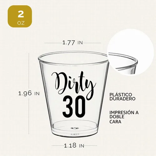 Vista 2 de Decoraciones de cumpleaños de Dirty 30 para ella y él, vasos de chupito de 100 piezas - plástico