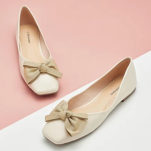 Vista 2 de C.Paravano - Zapatos planos para mujer, punta cuadrada , hechos de cuero, bailarinas sin cordones