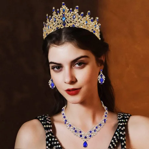 Vista 7 de Kamirola - Tiaras de corona para mujer, conjunto de tiara, aretes y collar de cristal para novia, fiesta de disfraces, Halloween, graduación