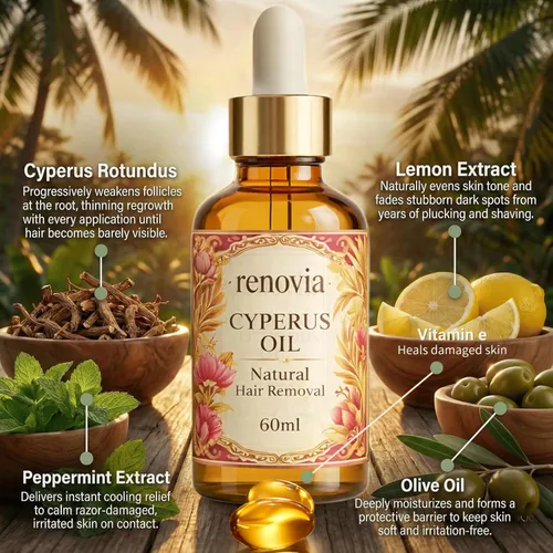 Vista 3 de Renovia Cyperus Rotundus Oil for Hair Removal, 2026 New Professional Hair Removal Oil, Renovia Organics Hair Removal for Women, Moisturizing
