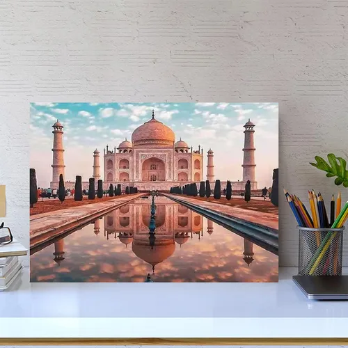 Vista 3 de QAZWSX Kit de pintura de diamante 5D por números, vista Taj Mahal, kit de pintura de diamantes de imitación para adultos, bordado, artes