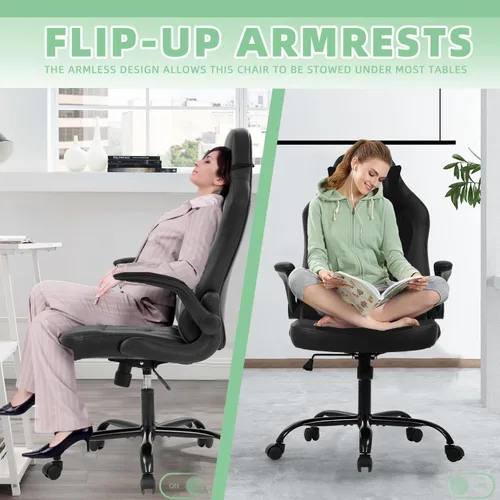 Vista 5 de Silla ergonómica para juegos con reposacabezas ajustable y soporte lumbar, cómoda silla de oficina de piel sintética con respaldo alto para adultos