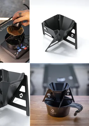 Vista 7 de CAMPINGMOON - Gotero de café plegable para acampar al aire libre, acero inoxidable 304 COF-01 (negro)