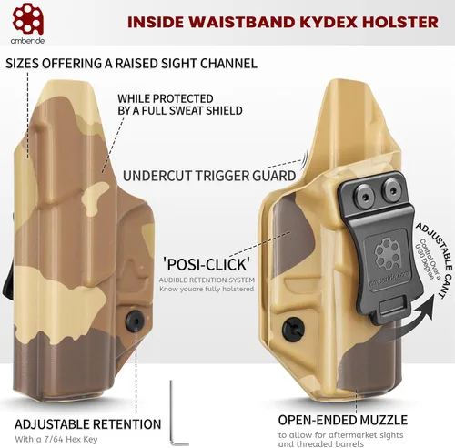 Vista 4 de Amberide IWB Kydex Holster for Glock 43 / 43X / 43X MOS, Concealed Carry, MOS and Non-MOS Options Available, Adjustable Cant, Posi-Click Retention