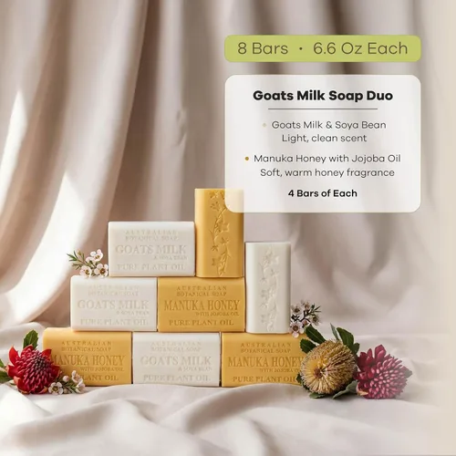 Vista 3 de Jabón de leche de cabra y miel de Manuka de Australian Botanical Soap de 6.6 OZ, barras triple molidas hechas con una base de jabón natural