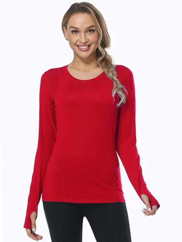 Vista 3 de CADMUS Camisa de manga larga para correr de secado rápido para mujer, camisas de entrenamiento