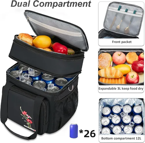 Vista 2 de HSHRICH Lonchera aislada para mujeres/hombres, doble compartimento, impermeable, reutilizable, grande, para adultos, bolsa enfriadora de gran