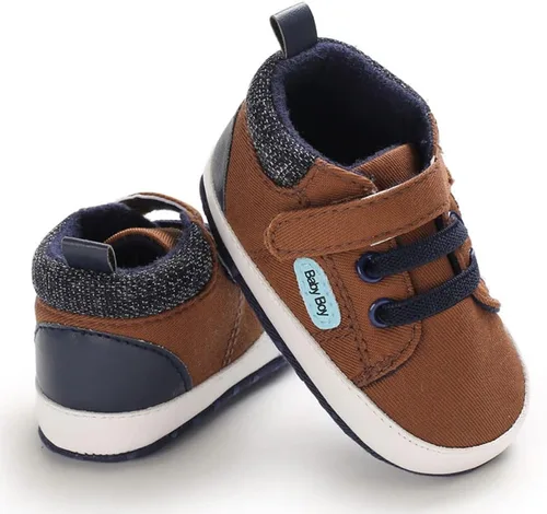 Vista 3 de Sekantrol Zapatos de cuna para recién nacidos, para niños y niñas, suela de goma suave, zapatos para bebés, zapatos deportivos de moda de caña alta