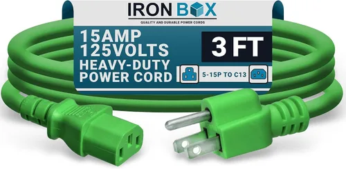 Vista 26 de IronBox Electric - Cable de Alimentación de Servicio Pesado 5-15P a C13 - Cable PC SJT 14/3 de 3 Clavijas 15A 125V - Cable para Computadora