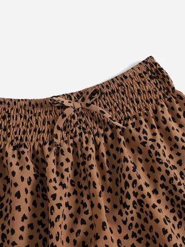 Vista 3 de Cozyease Pantalones cortos de pierna ancha con estampado de cintura elástica y nudo frontal para niñas