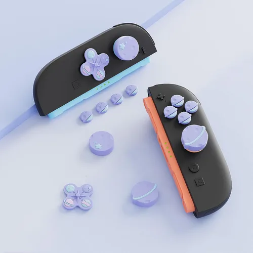 Vista 4 de GeekShare Cross D-Pad Button Caps Thumb Grip Caps Set Compatible with Switch 2, ABXY Key Buttons Sticker Cover Caps for Switch 2 - Purple Planet