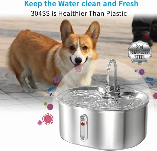 Vista 6 de Qumox Fuente de agua para gatos de acero inoxidable: dispensador automático de agua para mascotas de 108 oz/3.2L Fuente de agua para interiores
