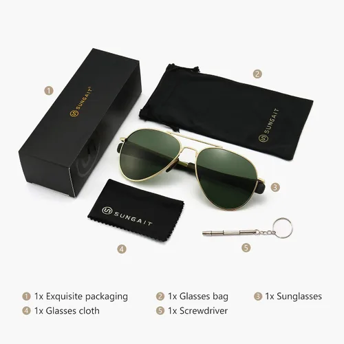 Vista 6 de SUNGAIT Gafas de sol de aviador para hombre polarizadas estilo militar 100 protección UV400