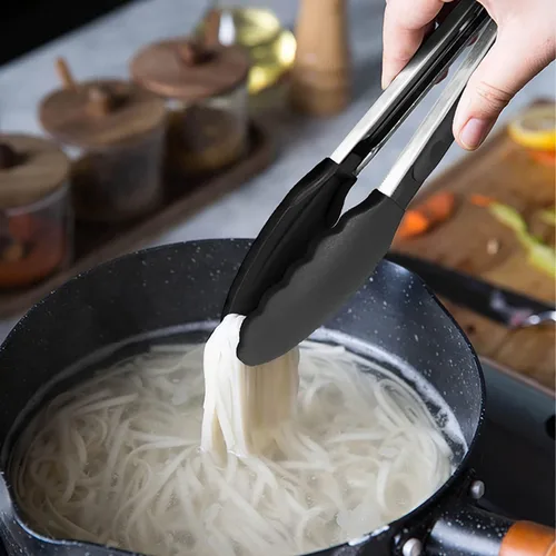 Vista 6 de HINMAY Mini pinzas con puntas de silicona pinzas de cocina de 7 pulgadas, juego de 3 (negro)