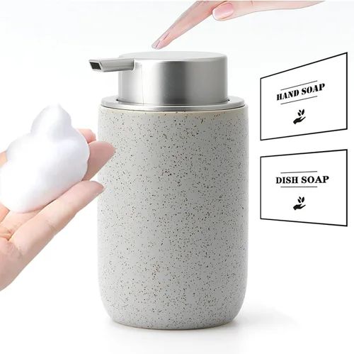 Vista 12 de Dispensador de Jabón de Espuma Verde, Dispensador de Espuma para Cocina y Baño, Dispensador de Jabón Cerámico con Bomba de Espuma para Jabón