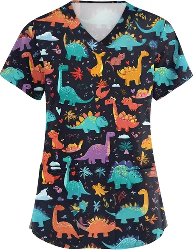 Vista 35 de Camisetas de uniforme médico de Navidad para mujer, talla grande, estampado ##896-Multicolor