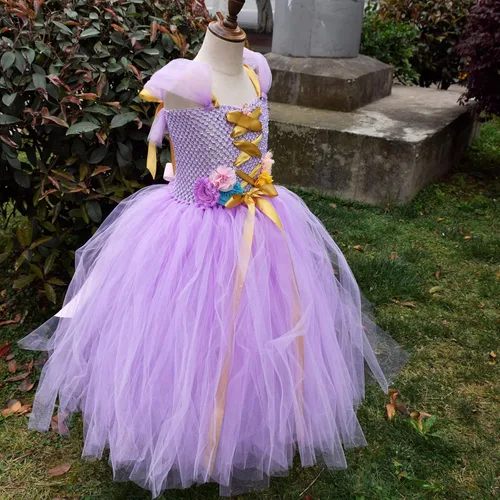 Vista 6 de Disfraz de princesa de tul de tul de malla para niñas pequeñas color terracota morado 10T
