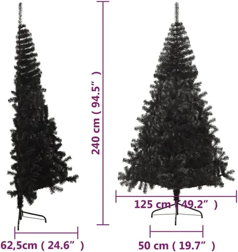 Vista 8 de Árbol de Navidad artificial, árbol de Navidad blanco, árbol de Navidad preiluminado, arbol de Navidad con Luces, con soporte, PVC negro de 8 pies