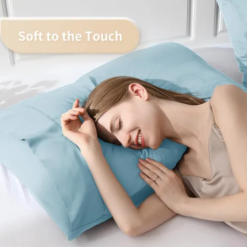 Vista 3 de Fundas de almohada estándar, fundas de almohada de viscosa refrescante de bambú con cierre de sobre, suave que absorbe la humedad para personas que