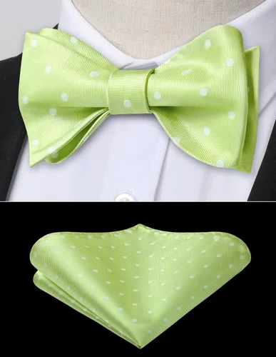 Vista 142 de HISDERN Pajaritas para hombre, diseño de lunares, corbatín y bolsillo cuadrado, clásico, esmoquin de negocios, boda, pajaritas, pañuelo