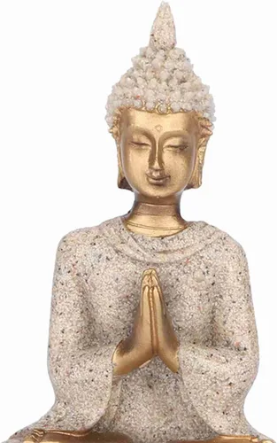 Vista 4 de Hilitand Estatua de Buda meditando sentado decoración del hogar adorno tallado figura artesanía arenisca (A dorado)