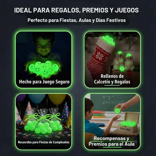 Vista 4 de Bedwina Bulk Bouncy Balls Glow in the Dark - (1inch / 27mm) Diameter, High Bouncing, Small Rubber Smile Face Bouncing Balls for Kids, Vending