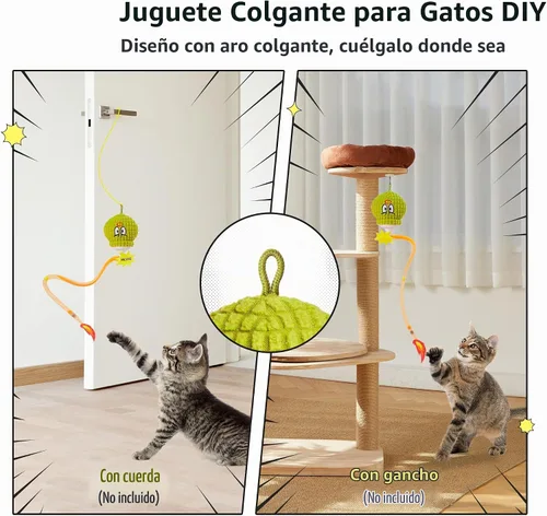 Vista 5 de Potaroma Juguete interactivo para gatos con sensor de movimiento, sonido de canto y hierba gatera, divertido diseño de granada con cola de malla