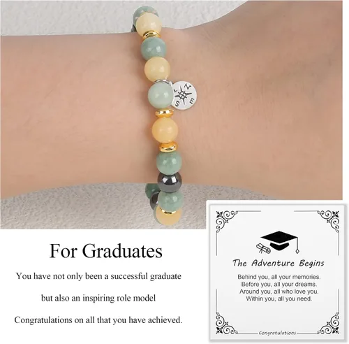 Vista 2 de Graduation Gifts for Her Him 2023, College Graduation Gifts High School Graduation Gifts for Women Men, Stretch Beads Compass Bracelet Jewelry with