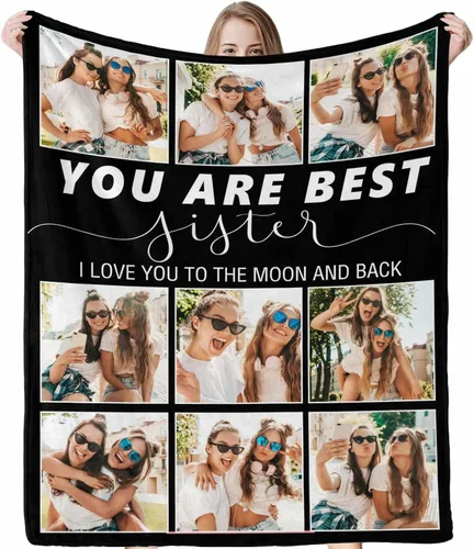 Vista 24 de InterestPrint Regalos para hermanas de hermana manta con collage de fotos, mantas de fotos personalizadas para hermanas, mejores amigas, mujeres