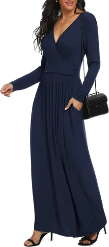 Vista 2 de LILBETTER - Maxi vestido casual, de manga larga, cuello en V, holgado, liso y largo para mujer