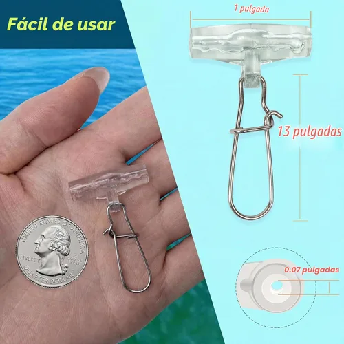 Vista 3 de Sinker Slide para pesca, clips de línea de pescado de acero inoxidable con broches de bloqueo Do, adecuados para señuelos plomos, flotadores, tiro