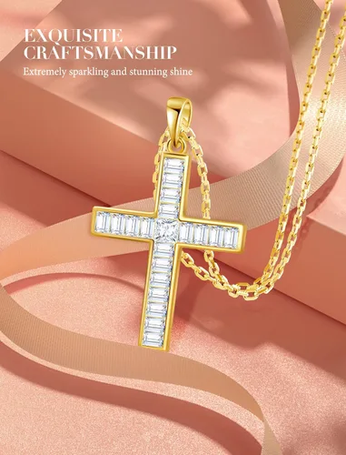 Vista 2 de Collares con cruz de plata de ley 925 para mujer, collar con colgante de cruz infinita, lujoso corte princesa, crucifijo de fe trenzada, regalos