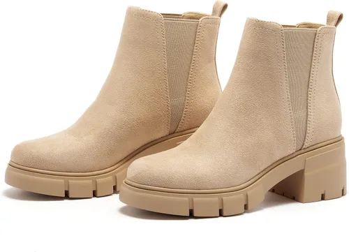 Vista 7 de REDTOP Botas Chelsea para mujer con tacón grueso elástico, plataforma con suela de lengüeta